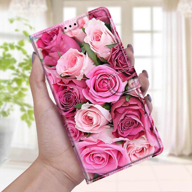 Flip Case Für Samsung Galaxy M53 5G Rosen Mit Schlüsselband