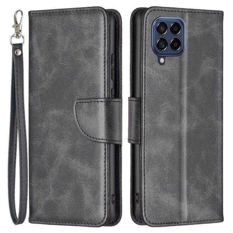 Flip Case Für Samsung Galaxy M53 5G Schrägverschluss Mit Riemen