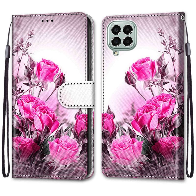 Lederhüllen Für Samsung Galaxy M53 5G Mit Kordel Riemenblumen