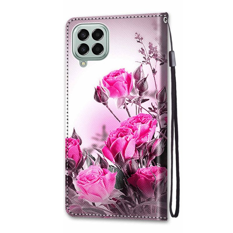 Lederhüllen Für Samsung Galaxy M53 5G Mit Kordel Riemenblumen