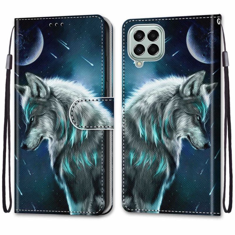 Lederhüllen Für Samsung Galaxy M53 5G Mit Kordel Schlüsselband Wolf