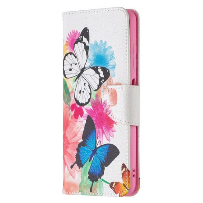 Flip Case Für Poco X3 / X3 Pro / X3 NFC Bemalte Schmetterlinge Und Blumen