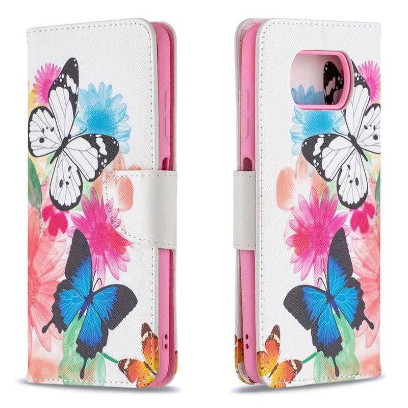 Flip Case Für Poco X3 / X3 Pro / X3 NFC Bemalte Schmetterlinge Und Blumen