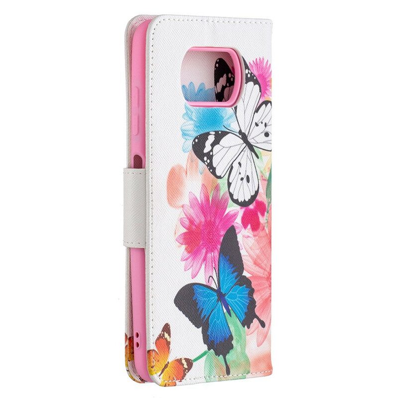 Flip Case Für Poco X3 / X3 Pro / X3 NFC Bemalte Schmetterlinge Und Blumen