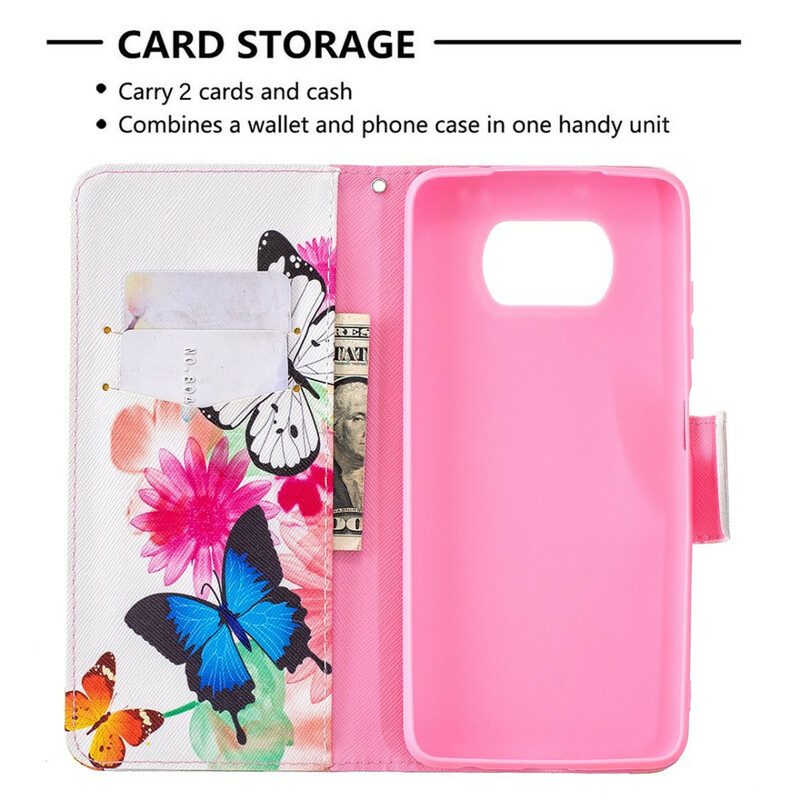 Flip Case Für Poco X3 / X3 Pro / X3 NFC Bemalte Schmetterlinge Und Blumen