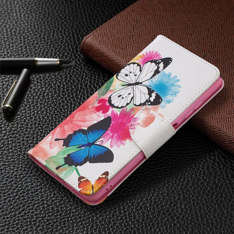 Flip Case Für Poco X3 / X3 Pro / X3 NFC Bemalte Schmetterlinge Und Blumen