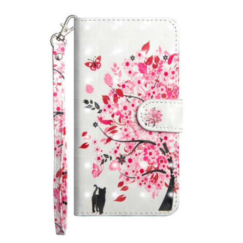 Flip Case Für Poco X3 / X3 Pro / X3 NFC Rosa Baum Und Schwarze Katze