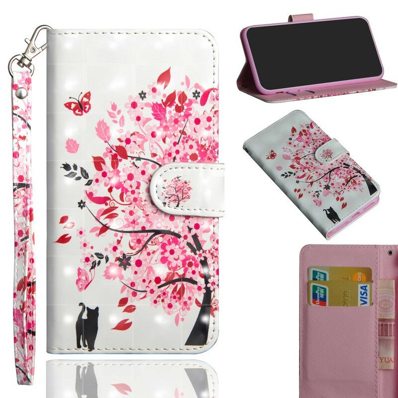 Flip Case Für Poco X3 / X3 Pro / X3 NFC Rosa Baum Und Schwarze Katze