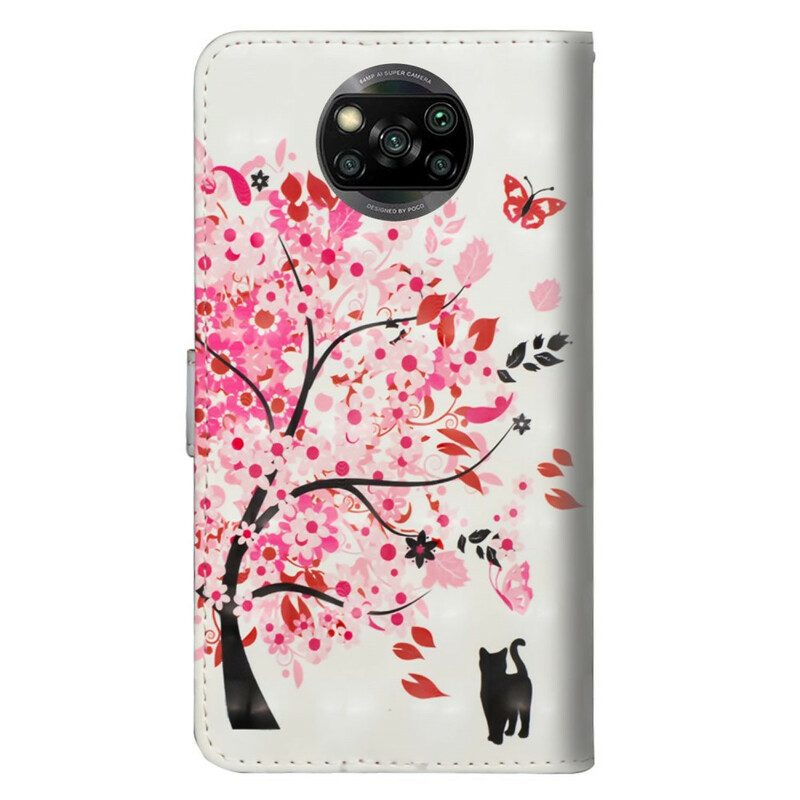 Flip Case Für Poco X3 / X3 Pro / X3 NFC Rosa Baum Und Schwarze Katze