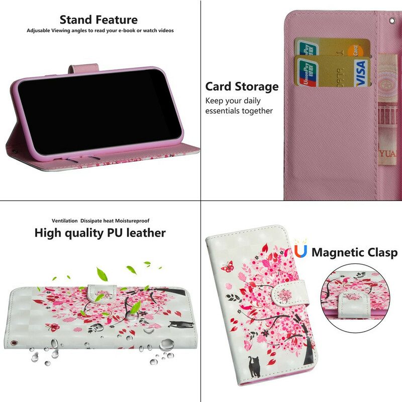 Flip Case Für Poco X3 / X3 Pro / X3 NFC Rosa Baum Und Schwarze Katze