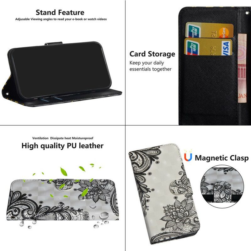 Flip Case Für Poco X3 / X3 Pro / X3 NFC Spitzenblumen