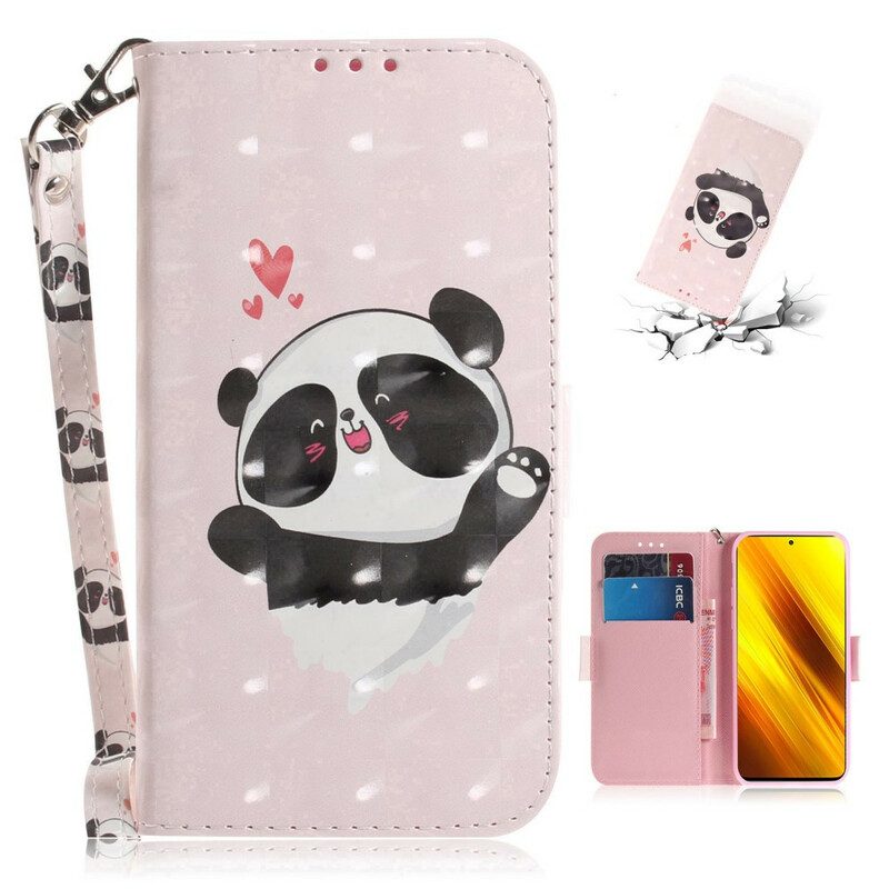 Lederhüllen Für Poco X3 / X3 Pro / X3 NFC Mit Kordel Panda Love Mit Schlüsselband