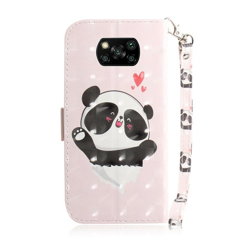 Lederhüllen Für Poco X3 / X3 Pro / X3 NFC Mit Kordel Panda Love Mit Schlüsselband