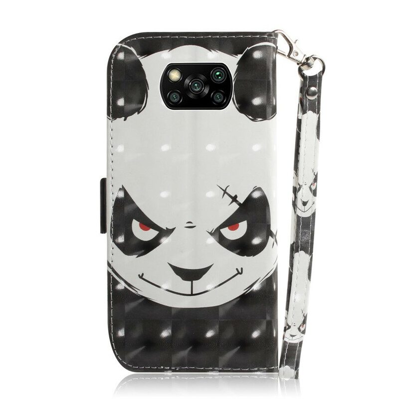 Lederhüllen Für Poco X3 / X3 Pro / X3 NFC Mit Kordel Wütender Panda Mit Schlüsselband