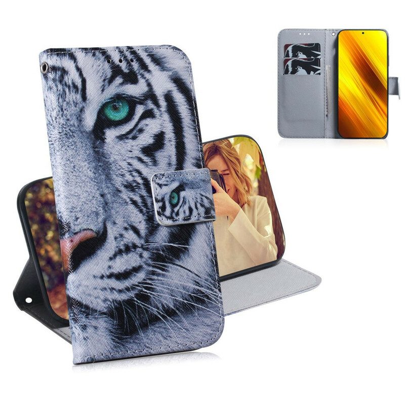 Lederhüllen Für Poco X3 / X3 Pro / X3 NFC Tigergesicht