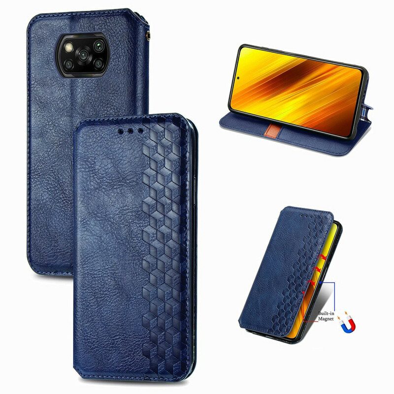 Schutzhülle Für Poco X3 / X3 Pro / X3 NFC Flip Case Rautenstruktur In Lederoptik