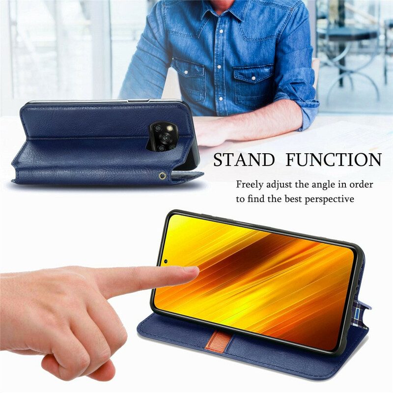 Schutzhülle Für Poco X3 / X3 Pro / X3 NFC Flip Case Rautenstruktur In Lederoptik