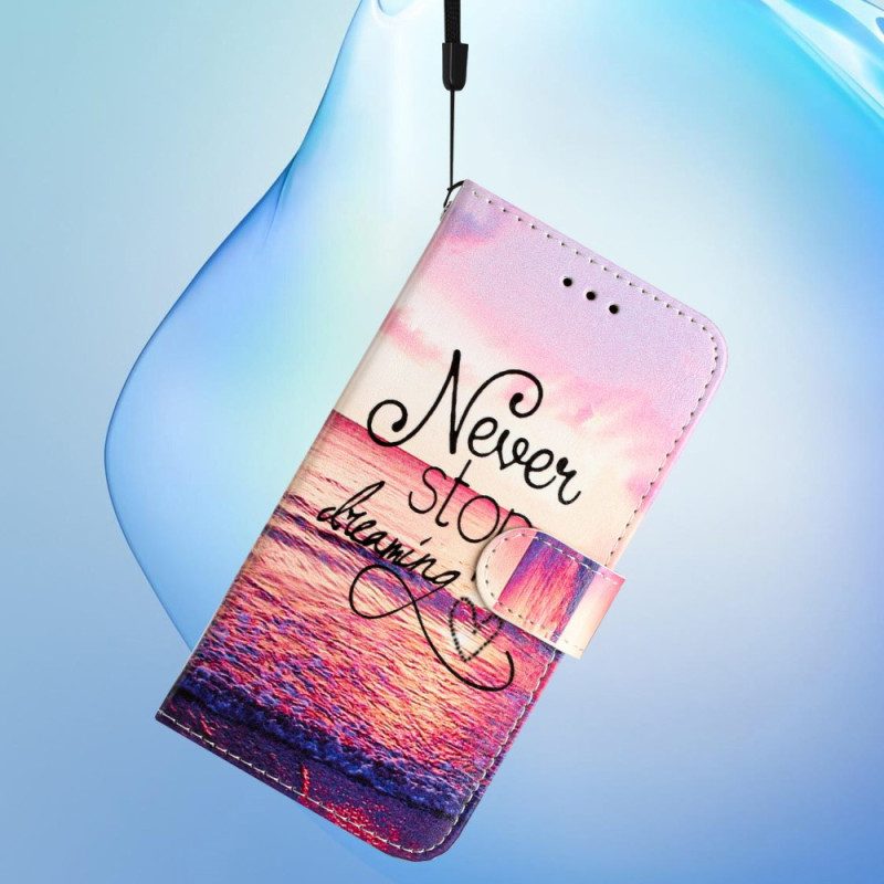 Lederhüllen Für Poco C65 Never Stop Dreaming Mit Strap