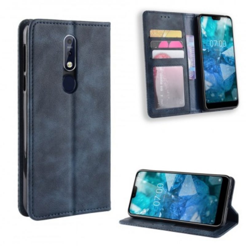 Schutzhülle Für Nokia 7.1 Flip Case Stilisierter Vintage-ledereffekt