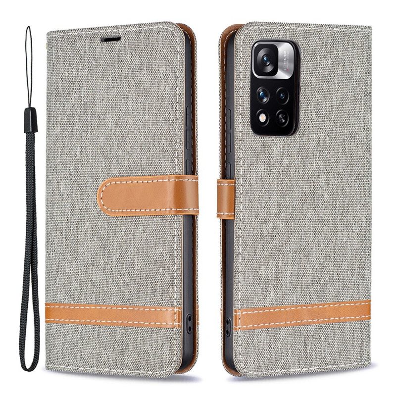 Flip Case Für Xiaomi Redmi Note 11 Pro Plus 5G Mit Kordel Armband In Stoff- Und Lederoptik