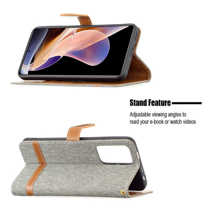 Flip Case Für Xiaomi Redmi Note 11 Pro Plus 5G Mit Kordel Armband In Stoff- Und Lederoptik