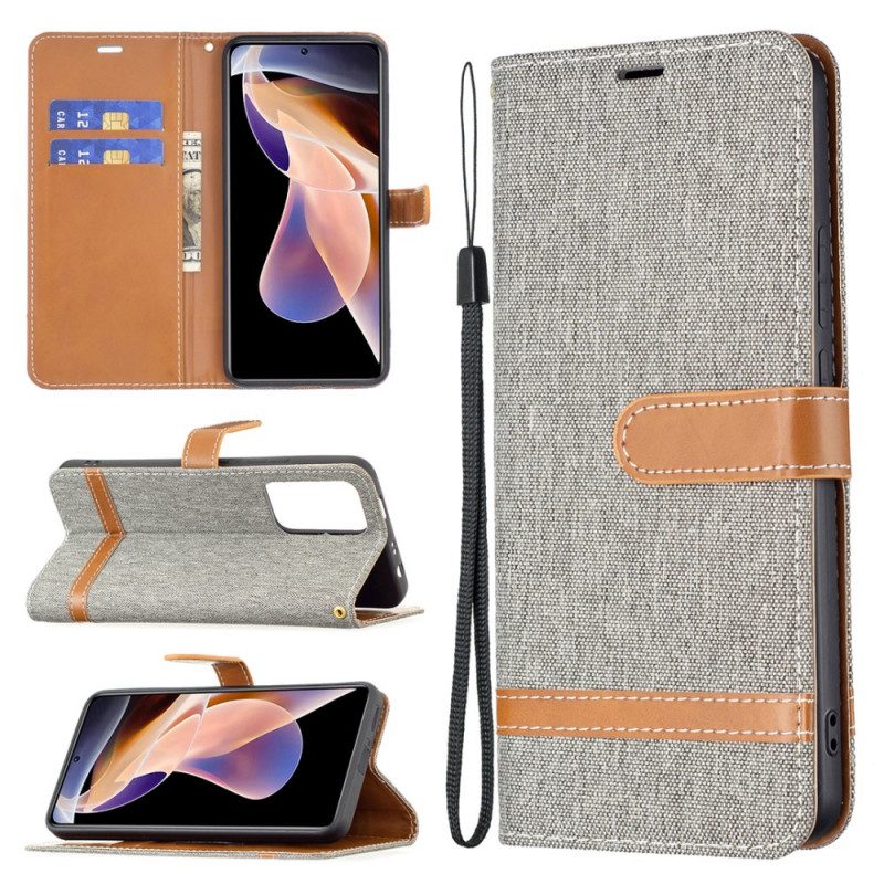 Flip Case Für Xiaomi Redmi Note 11 Pro Plus 5G Mit Kordel Armband In Stoff- Und Lederoptik