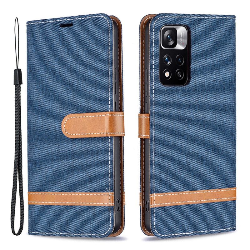 Flip Case Für Xiaomi Redmi Note 11 Pro Plus 5G Mit Kordel Armband In Stoff- Und Lederoptik