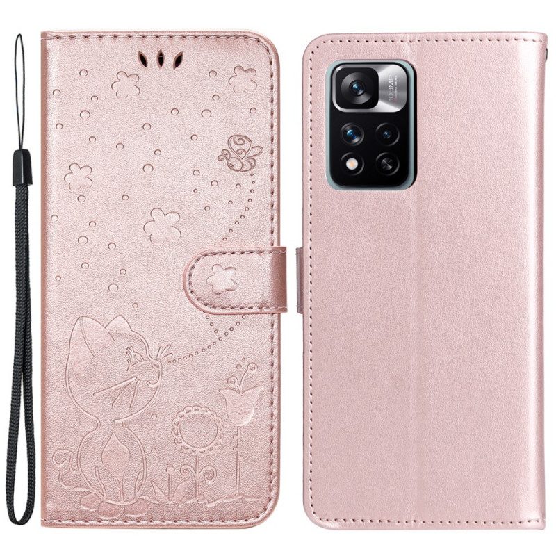 Flip Case Für Xiaomi Redmi Note 11 Pro Plus 5G Mit Kordel Riemchenkatze Und Bienen