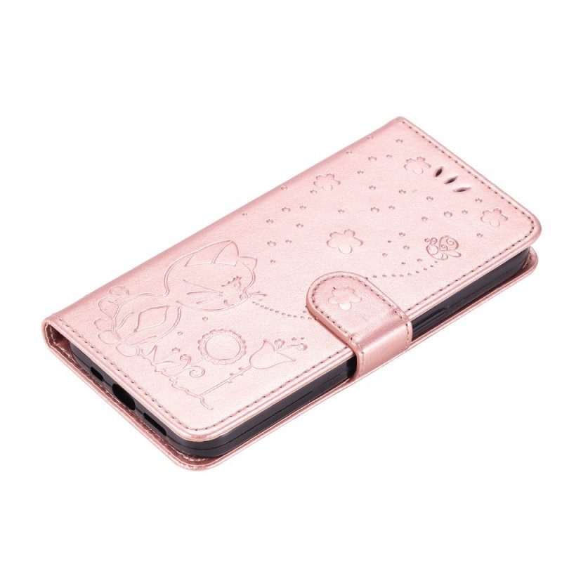 Flip Case Für Xiaomi Redmi Note 11 Pro Plus 5G Mit Kordel Riemchenkatze Und Bienen