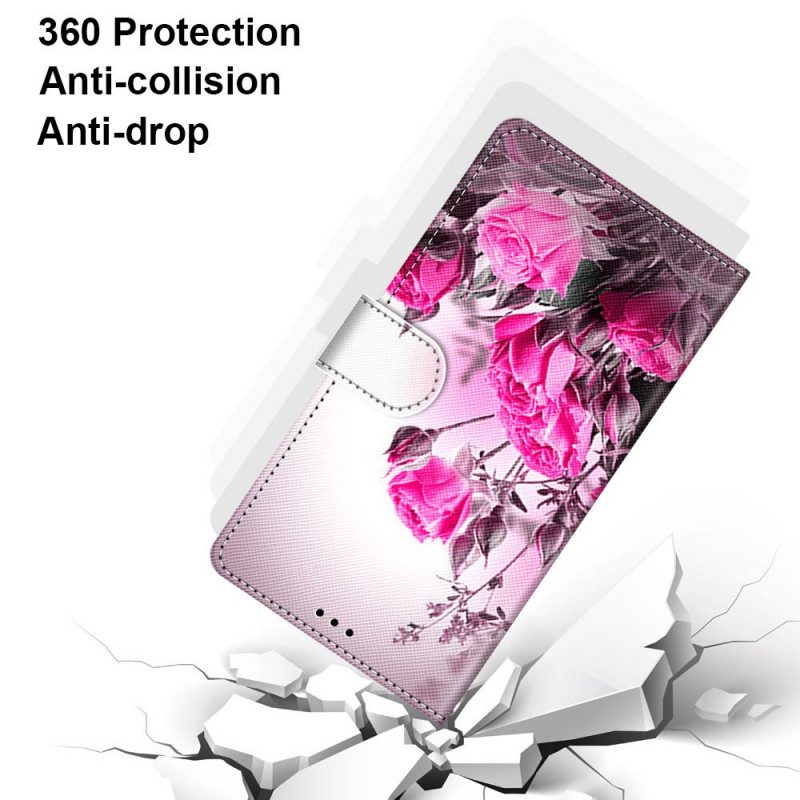 Flip Case Für Xiaomi Redmi Note 11 Pro Plus 5G Mit Kordel Riemenblumen