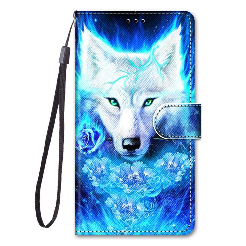 Flip Case Für Xiaomi Redmi Note 11 Pro Plus 5G Mit Kordel Schlüsselband Wolf