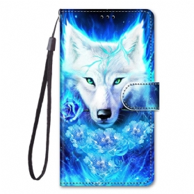 Flip Case Für Xiaomi Redmi Note 11 Pro Plus 5G Mit Kordel Schlüsselband Wolf