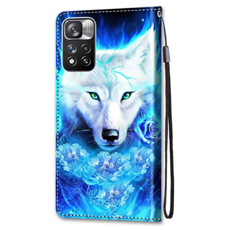 Flip Case Für Xiaomi Redmi Note 11 Pro Plus 5G Mit Kordel Schlüsselband Wolf