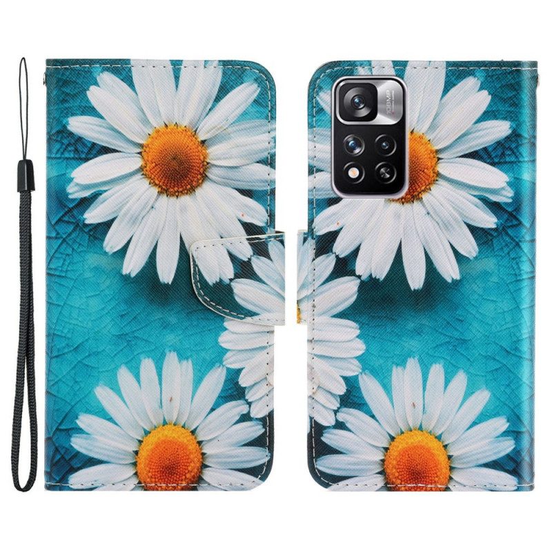 Flip Case Für Xiaomi Redmi Note 11 Pro Plus 5G Mit Kordel Tanga-gänseblümchen