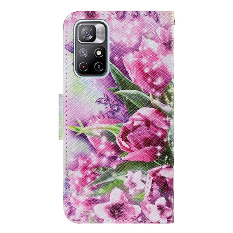 Flip Case Für Xiaomi Redmi Note 11 Pro Plus 5G Schmetterlinge Und Tulpen