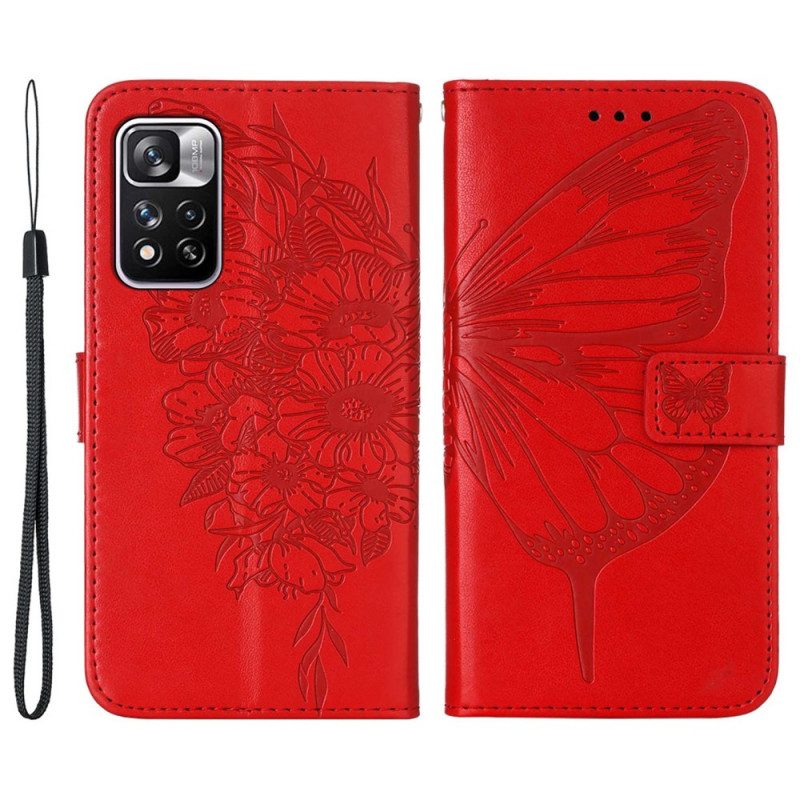 Flip Case Für Xiaomi Redmi Note 11 Pro Plus 5G Schmetterlingsdesign Mit Umhängeband