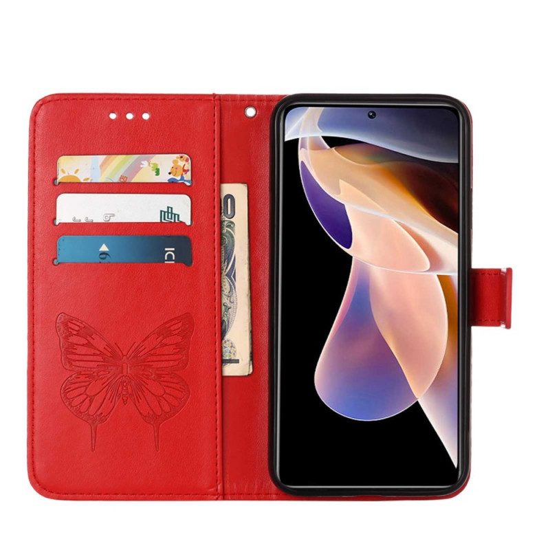 Flip Case Für Xiaomi Redmi Note 11 Pro Plus 5G Schmetterlingsdesign Mit Umhängeband