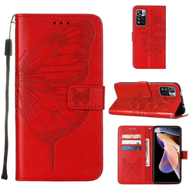 Flip Case Für Xiaomi Redmi Note 11 Pro Plus 5G Schmetterlingsdesign Mit Umhängeband