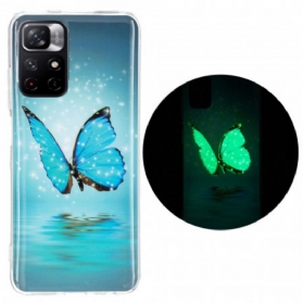 Hülle Für Xiaomi Redmi Note 11 Pro Plus 5G Fluoreszierender Blauer Schmetterling