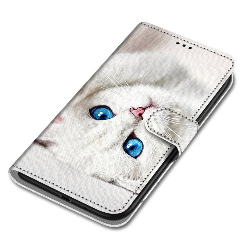 Lederhüllen Für Xiaomi Redmi Note 11 Pro Plus 5G Mit Kordel Weiße Katze Mit Riemen