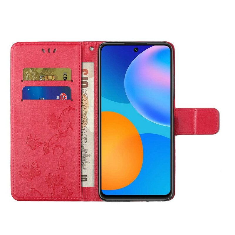 Lederhüllen Für Honor 10X Lite Mit Kordel Tanga-schmetterlinge Und Blumen