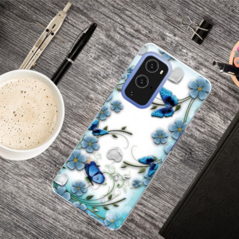 Hülle Für OnePlus 9 Pro Retro-schmetterlinge Und Blumen