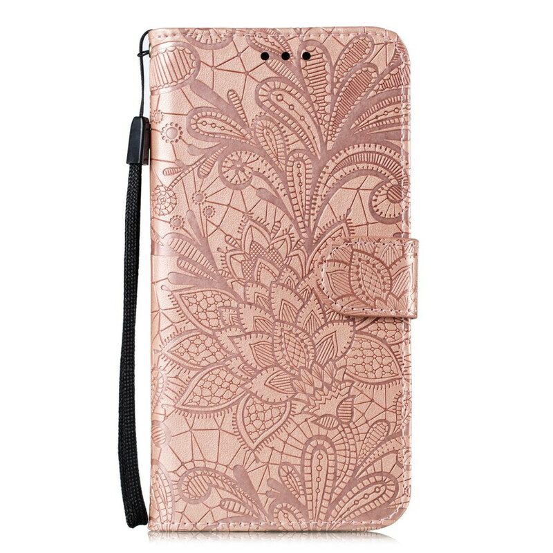 Flip Case Für Samsung Galaxy A41 Mit Kordel Riemen Mit Stammesblumen