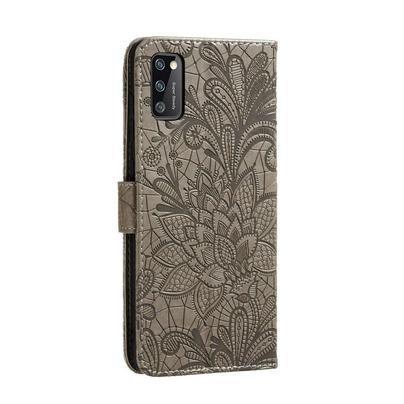 Flip Case Für Samsung Galaxy A41 Mit Kordel Riemen Mit Stammesblumen