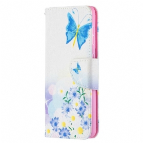 Flip Case Für Samsung Galaxy S21 5G Bemalte Schmetterlinge Und Blumen