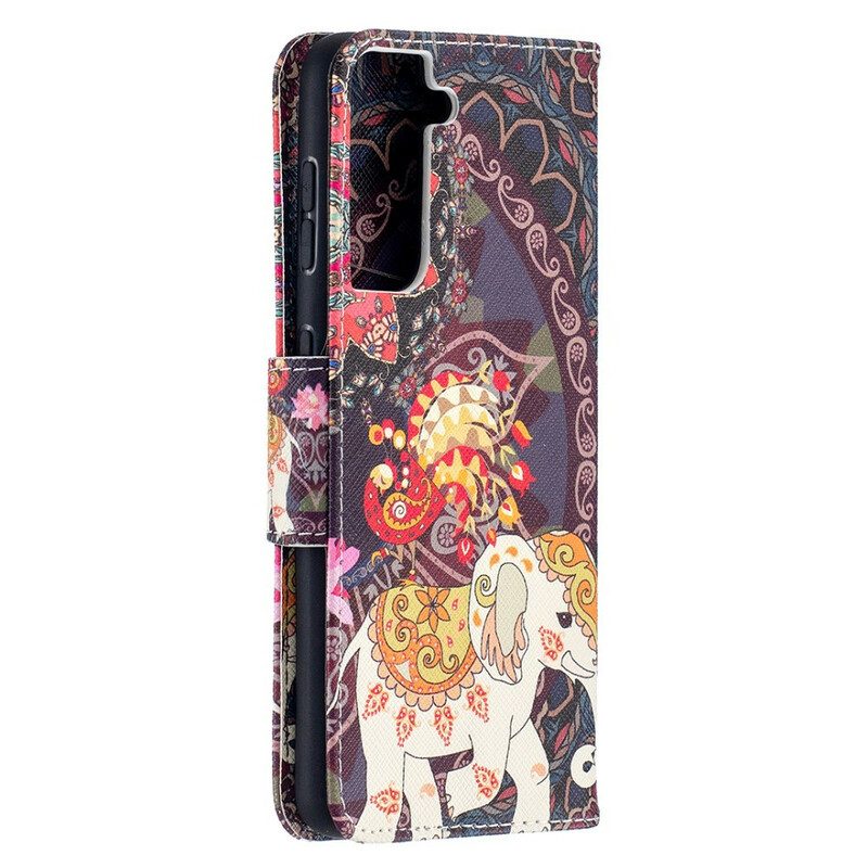 Flip Case Für Samsung Galaxy S21 5G Ethnische Elefanten-mandala