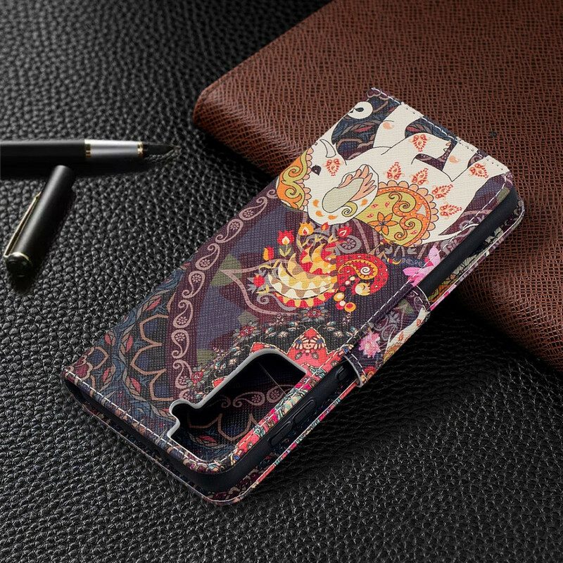 Flip Case Für Samsung Galaxy S21 5G Ethnische Elefanten-mandala