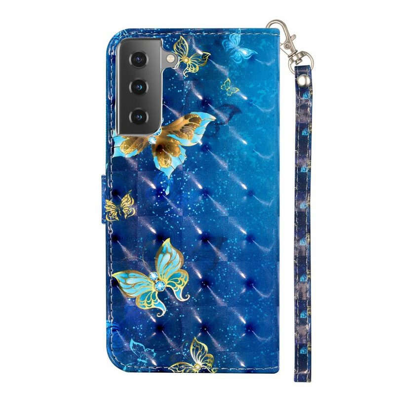 Flip Case Für Samsung Galaxy S21 5G Lichtfleck-schmetterlinge Mit Schlüsselband