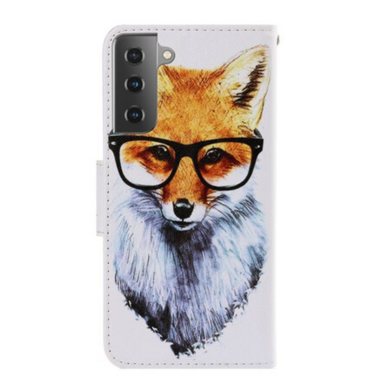 Flip Case Für Samsung Galaxy S21 5G Mit Kordel Brainy Fox Mit Riemen