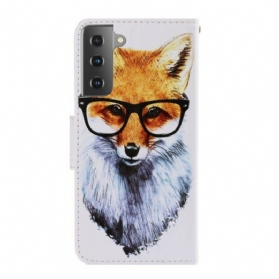 Flip Case Für Samsung Galaxy S21 5G Mit Kordel Brainy Fox Mit Riemen